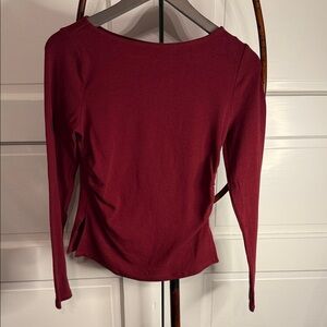 Sugar Moon Burgundy Ruched Side Long Sleeve Top Size M Cotton Stretch Fit staple